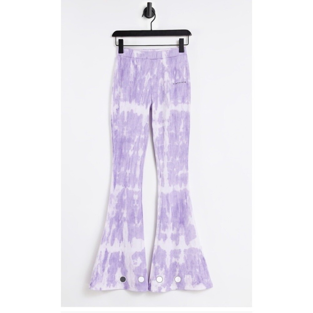 Sixth June Womens Tie Dye Flare‎ Leggings Purple High Rise Bell Bottom Pants SM